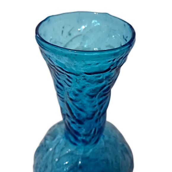 Empoli Glass Embossed Vase Flared Blue Textured Italian Ikebana MCM Abstract - Picture 4 of 15